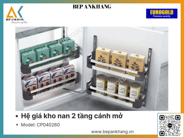 Hệ giá kho nan 2 tầng cánh mở Eurogold CP040260 - 600mm - Inox 304